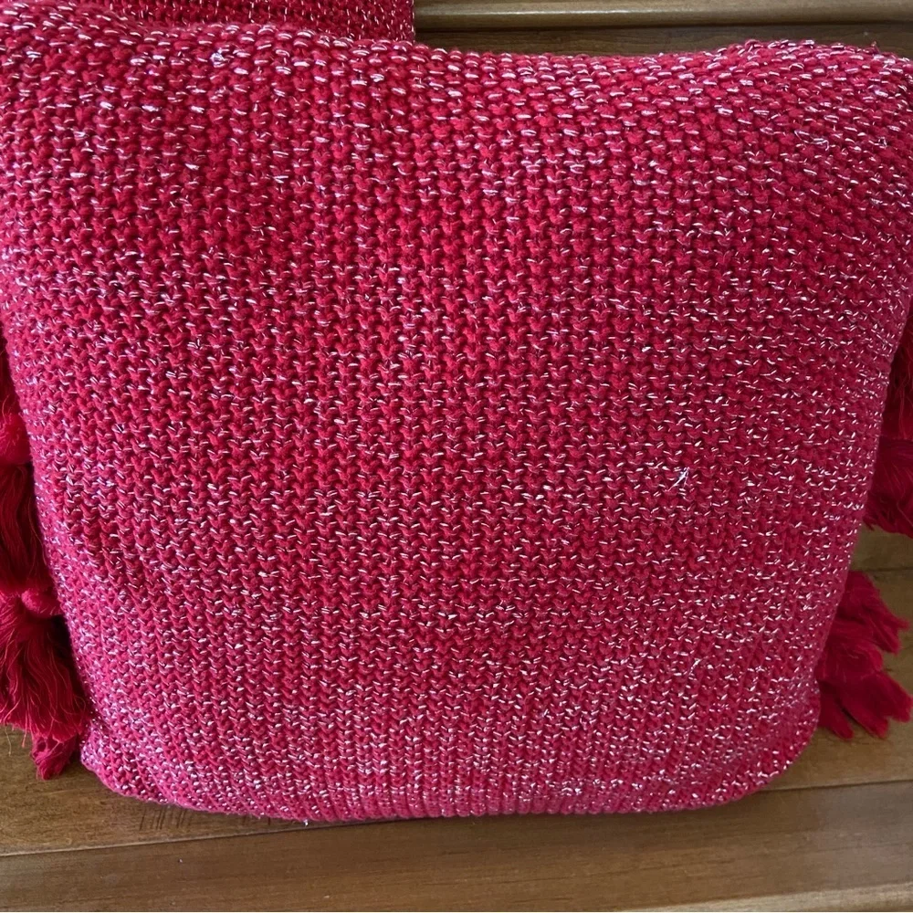 Kirkland Two Red with Sliver Embellishment and Tassels 18” Throw Pillows.
